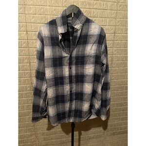 Brave Man Plaid Flannel Long Sleeve Button Up Shirt Men's Size Large